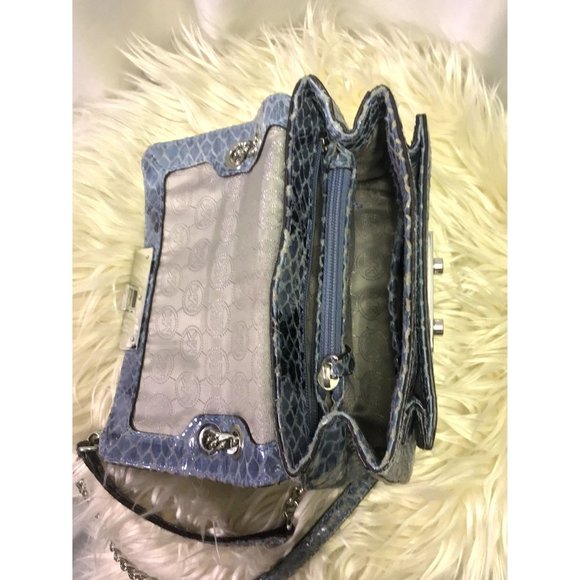 Michael Kors Aquamarine Python Embossed Leather Sloan Studded Shoulder Bag - Picture 6 of 11